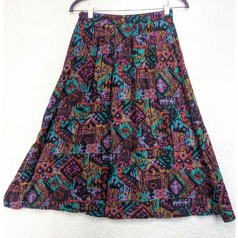 Vintage Deborah Barry Los Angeles Geometric Abstract Rayon Midi Skirt Small